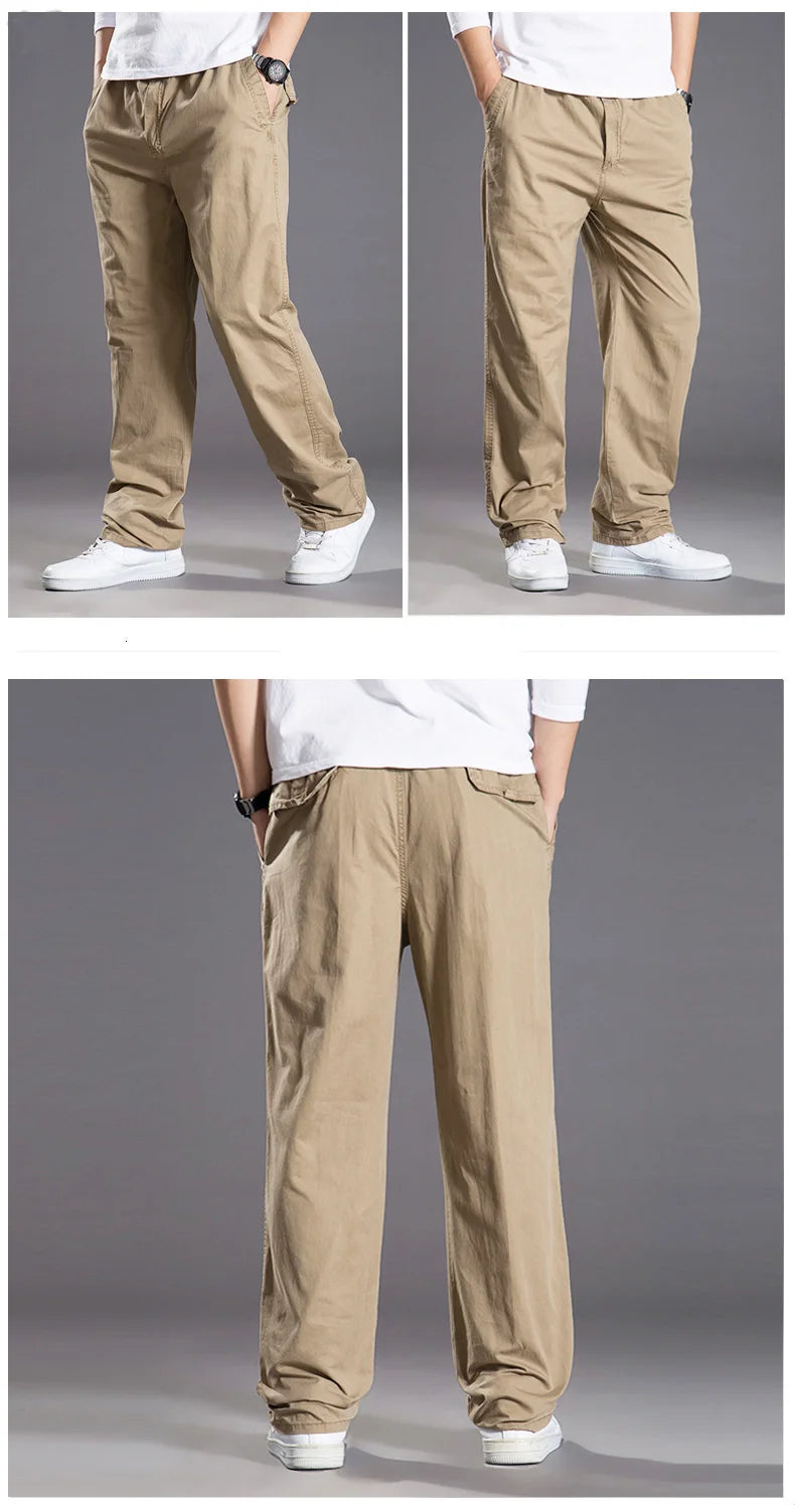 Mens casual Cargo Cotton pants men pocket loose Straight Pants Elastic Work Trousers Brand Fit Joggers Male Super Large Size 6XL