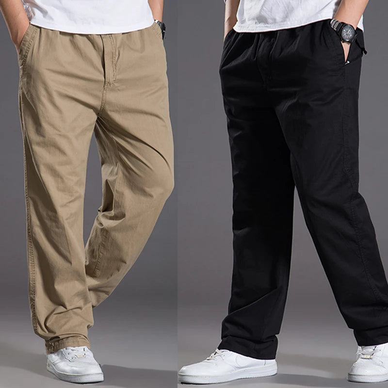 Mens casual Cargo Cotton pants men pocket loose Straight Pants Elastic Work Trousers Brand Fit Joggers Male Super Large Size 6XL