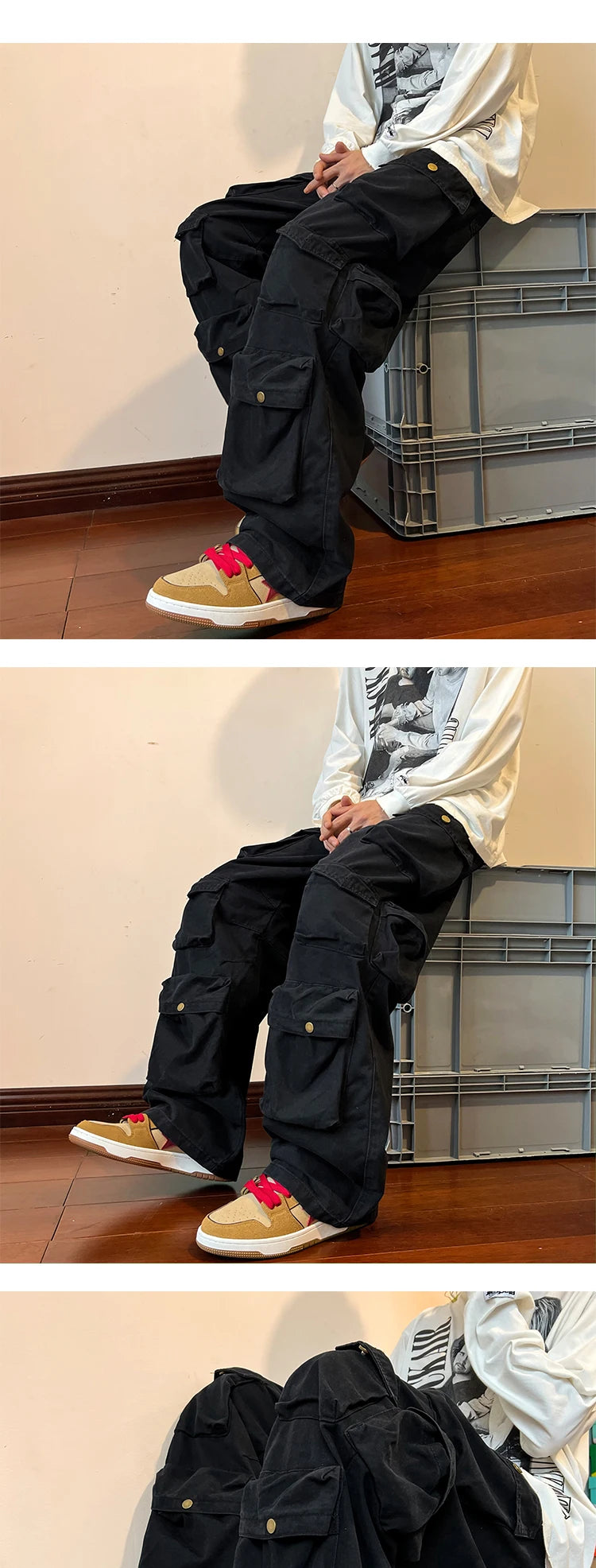 Multi-pockets Cargo Pants Harajuku Streetwear Casual Tooling Pant Men's Hip-hop Mopping Trousers Vintage Daily Wide Leg Pants