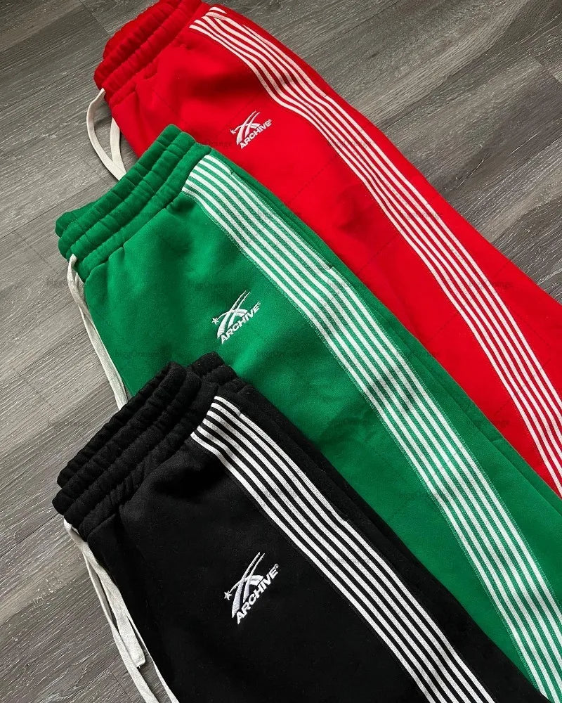 European and American High Street Trendy Brand Sweatpants Embroidered Loose Casual Men Fashion Versatile Striped Knitted Pants