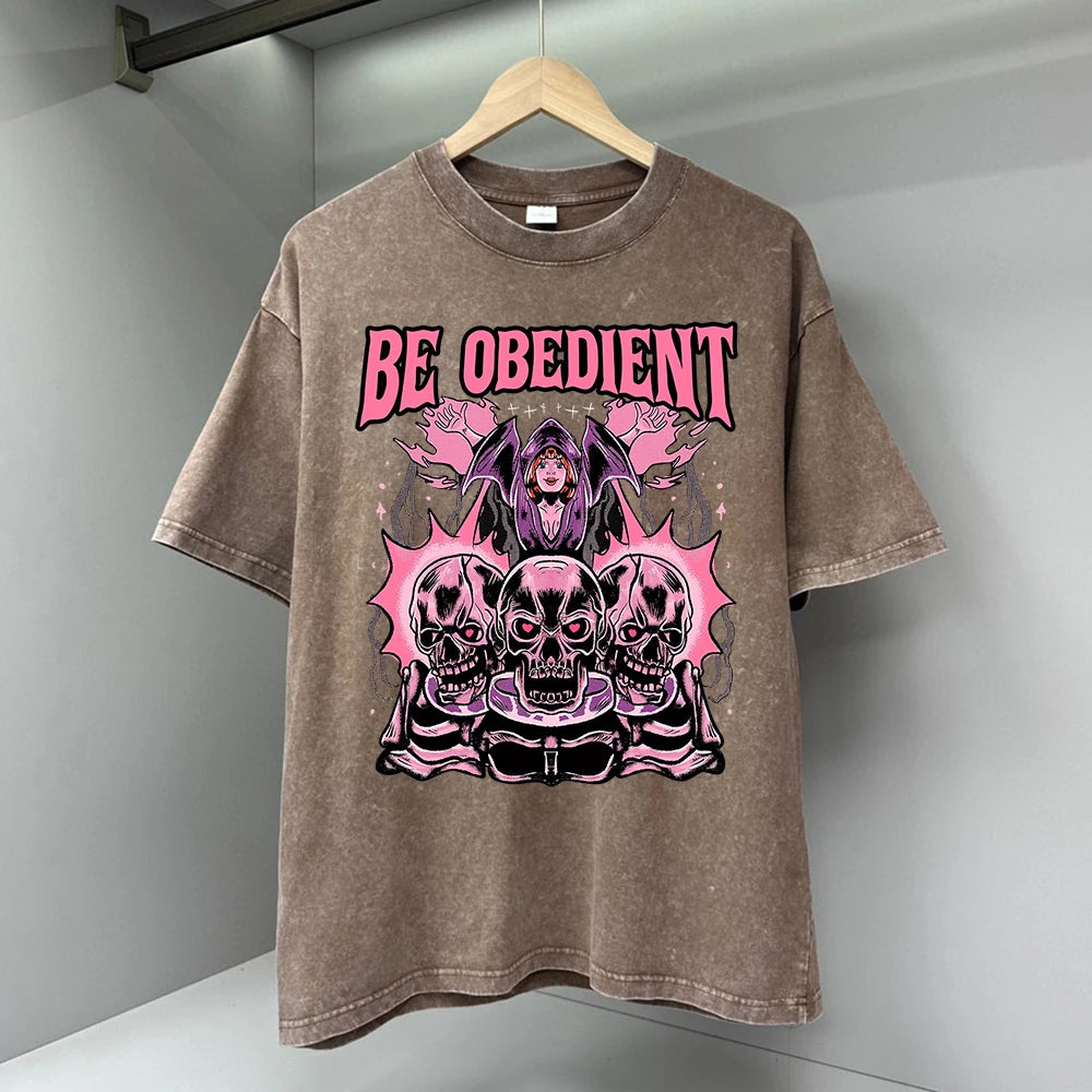 Be Obedient Control The Skull Printing Men T Shirts Loose Summer Streetwear Casual Tee Clothes T-Shirts Cotton Breathable Tops