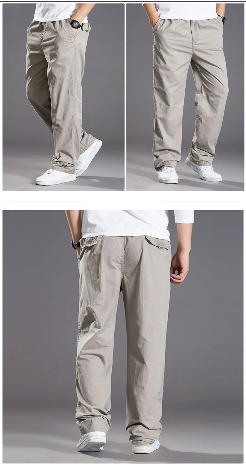 Mens casual Cargo Cotton pants men pocket loose Straight Pants Elastic Work Trousers Brand Fit Joggers Male Super Large Size 6XL