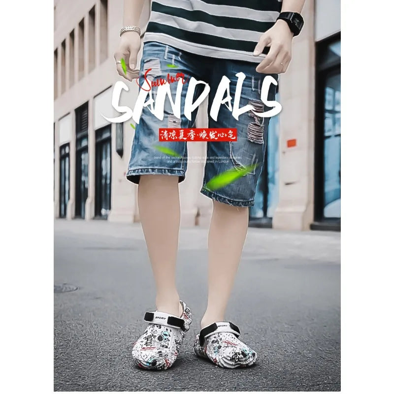 Large size men's hole shoes EVA rubber and plastic outer wear fashionable closed toe sandals summer driving two-wear beach shoes