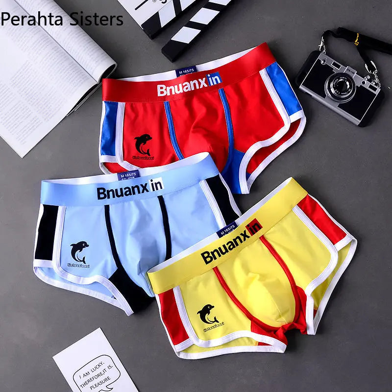 3Pcs/Lot Men Panties Cotton Underwear Boxers Briefs Mens Fashion Dolphin Boxershorts Trends Youth Personality Underpants Homme