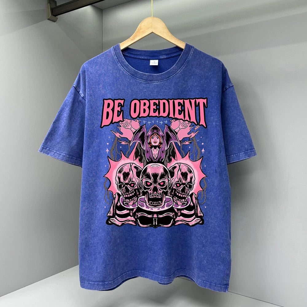 Be Obedient Control The Skull Printing Men T Shirts Loose Summer Streetwear Casual Tee Clothes T-Shirts Cotton Breathable Tops