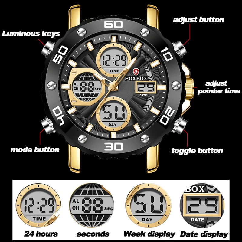 New FOXBOX Fashion Military Watches for Men Luxury Original Sports Chronograph Watch Waterproof Quartz WristWatch Montre Homme