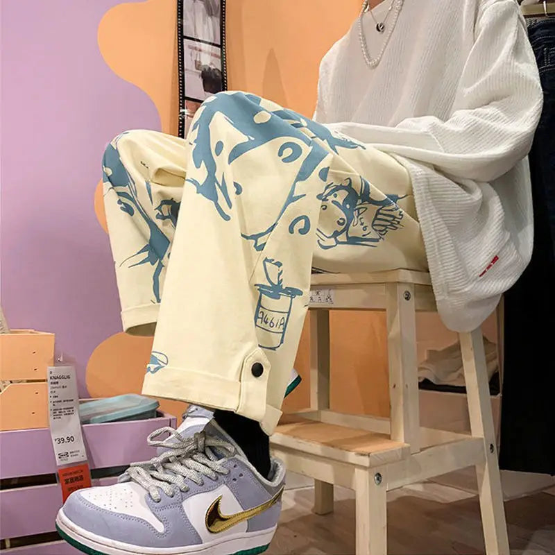 Designer Baggy Sweatpants Male Streetwear Tie-dye Wide Leg Oversize Pants Y2k Casual Sport Straight Trousers Basketball Man New