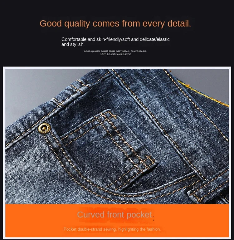 New Short Denim Jeans For Men Summer Thin Regular Fit Black Blue Straight Fashion Brand Casual Daily Dropship Male Pants