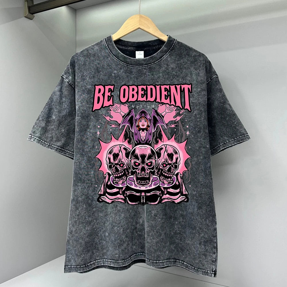 Be Obedient Control The Skull Printing Men T Shirts Loose Summer Streetwear Casual Tee Clothes T-Shirts Cotton Breathable Tops