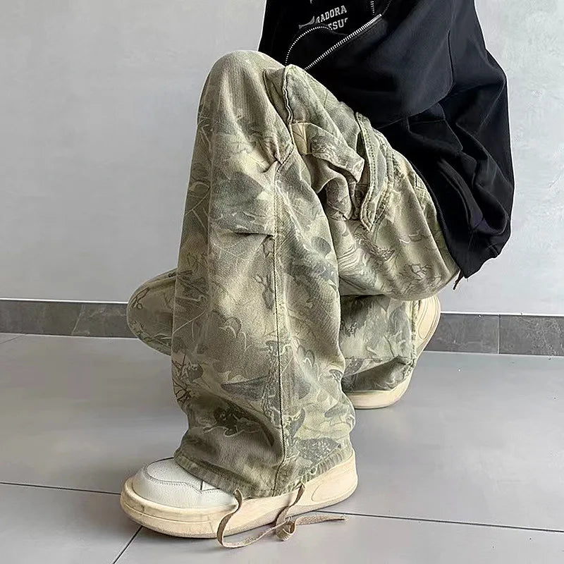 2023 Y2K Fashion Side Pockets Camouflage Baggy Cargo Jeans Pants Men Clothing Wide Leg Women Cotton Long Trousers Pantaloni Uomo