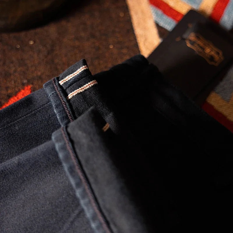 Red Tornado Blue-Black Officer Trousers Slim Straight Fit 14oz Indigo Selvedge Denim Jeans