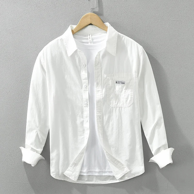 2024 New Solid Long Sleeve Shirt for Men New Cotton Loose All-match Casual Shirt Men's Clothing