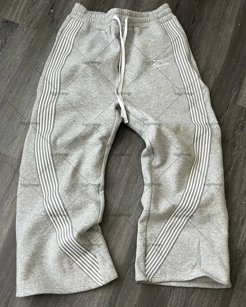 European and American High Street Trendy Brand Sweatpants Embroidered Loose Casual Men Fashion Versatile Striped Knitted Pants