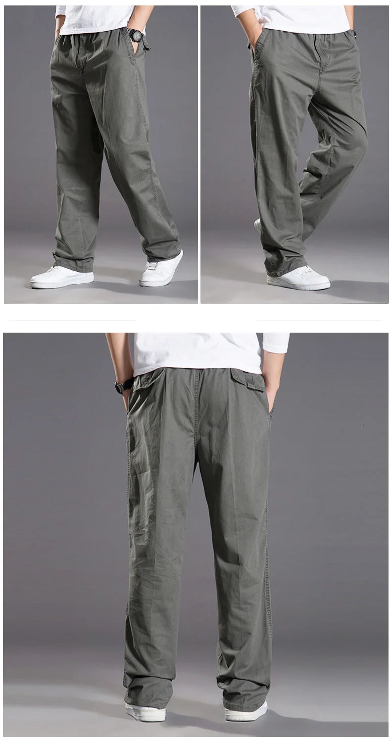 Mens casual Cargo Cotton pants men pocket loose Straight Pants Elastic Work Trousers Brand Fit Joggers Male Super Large Size 6XL