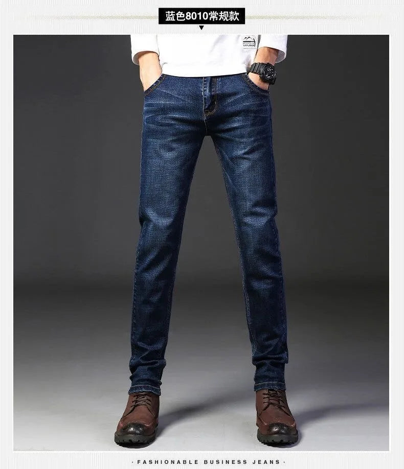 2024 Spring and Autumn New Fashion Solid Color Straight Leg Stretch Jeans Men Casual Loose Comfortable High Quality Denim Pants