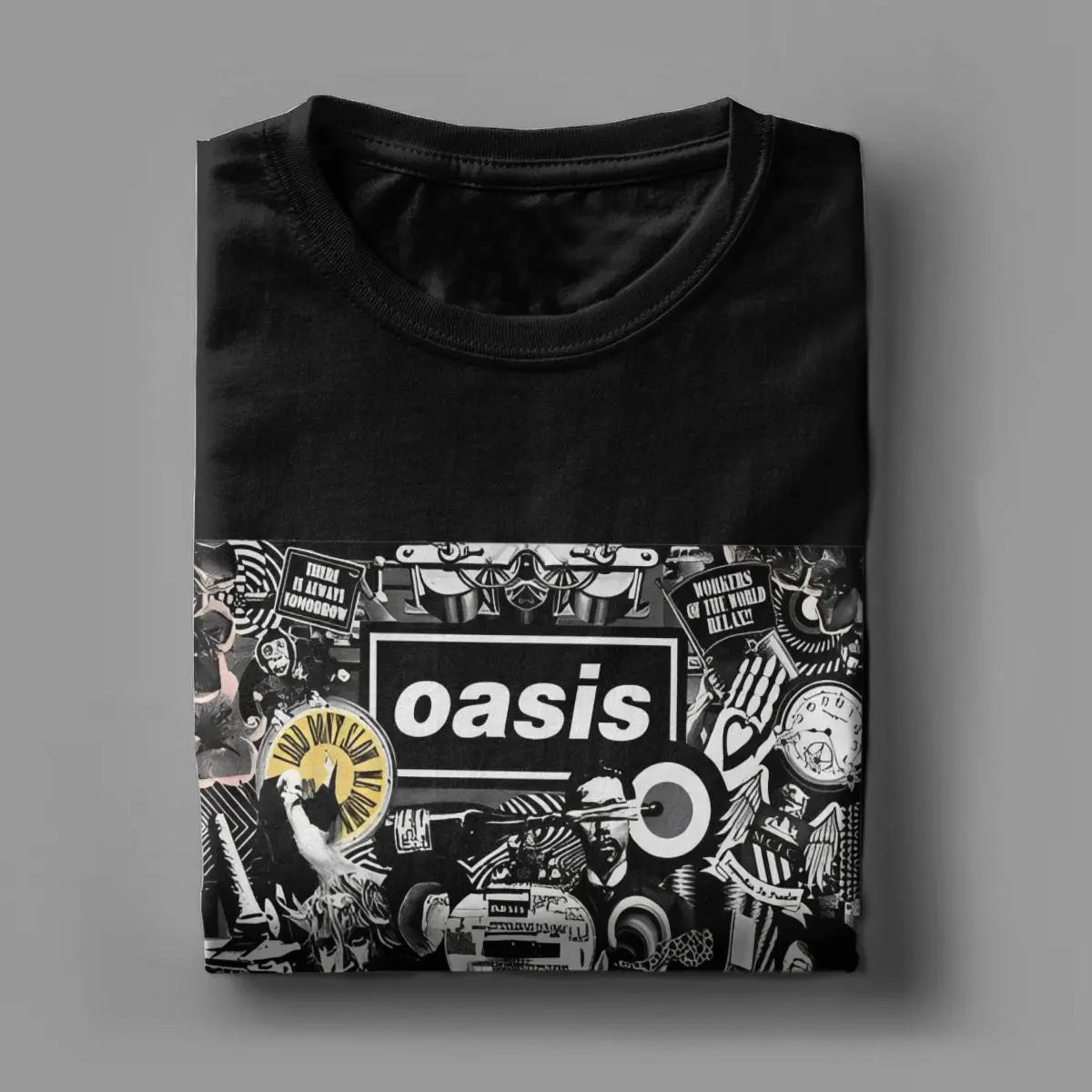 Men's T-Shirt O-Oasis Water Carrier Crazy Pure Cotton Tee Short Sleeve Rock Band British Music Albums T Shirt Crew Neck Tops