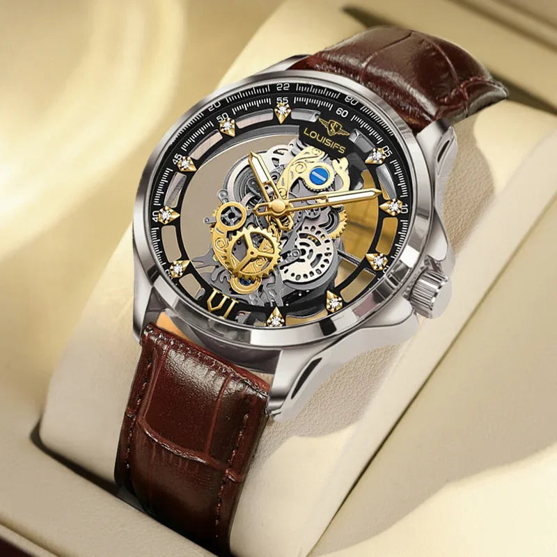 Fashionable Men's Watch Double-sided Hollow Design Non-automatic Mechanical Waterproof Business Watch Luminous Hands