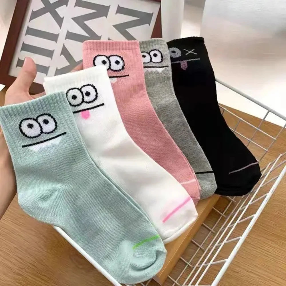 5 Palirs men Cute Expression Printed Ankle Socks Comfort Ihteresting Spring Autumn Medium tube Sock Kawal Girls' short socks