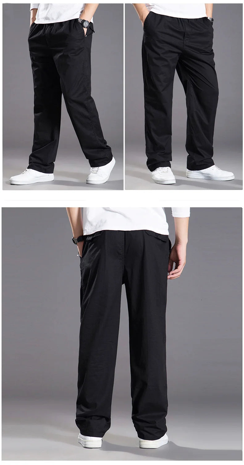 Mens casual Cargo Cotton pants men pocket loose Straight Pants Elastic Work Trousers Brand Fit Joggers Male Super Large Size 6XL