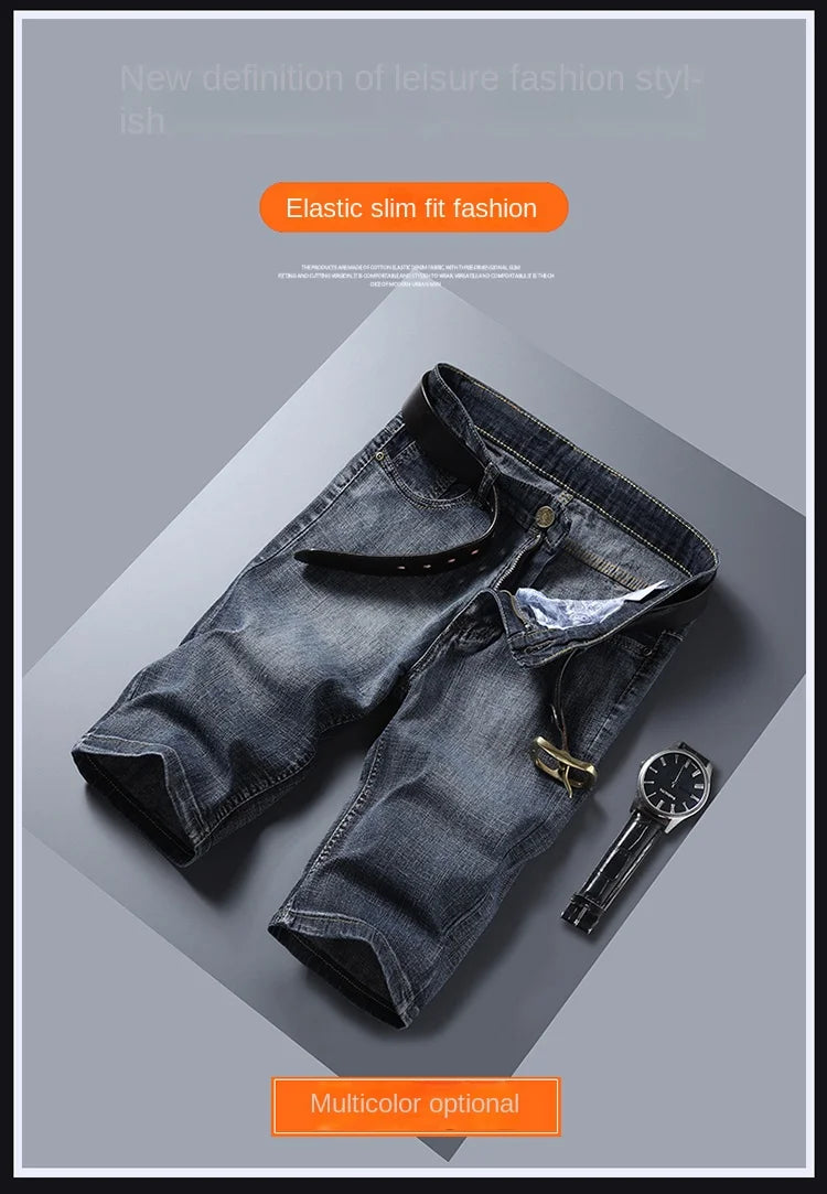 New Short Denim Jeans For Men Summer Thin Regular Fit Black Blue Straight Fashion Brand Casual Daily Dropship Male Pants