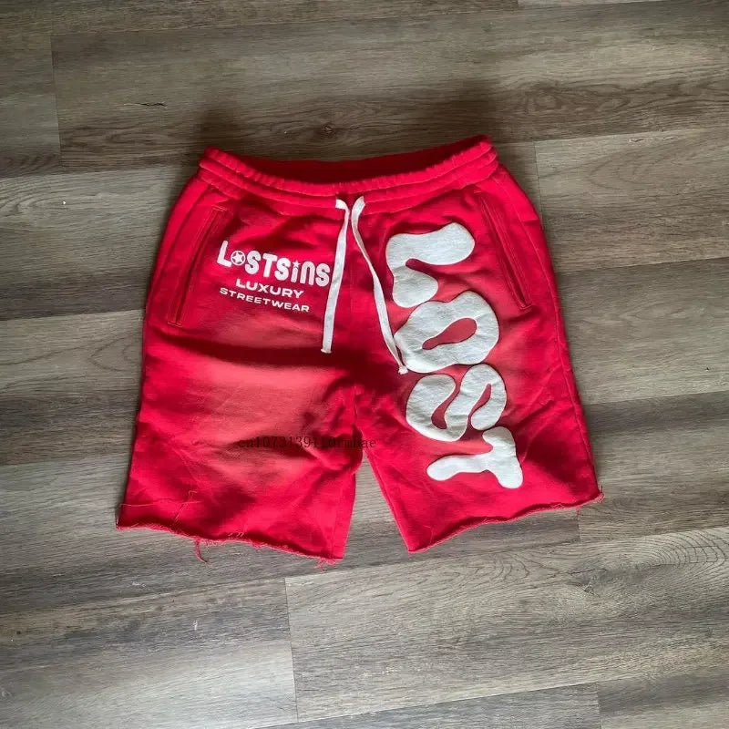 Foam Embroidered Shorts Loose Casual Tide Shorts Men Women Spring Summer Ins Net Red Design Sense Y2k Letters Five Part Pants