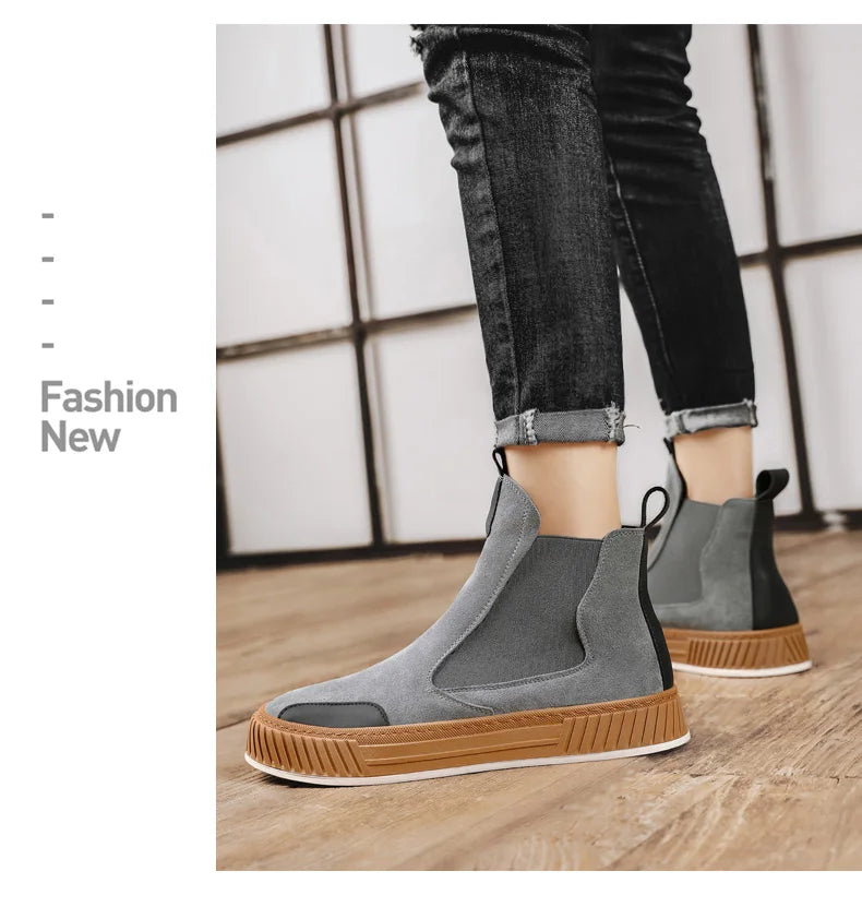 Autumn Winter Warm Plush Casual High top Men Shoes Designer Chelsea Suede Shoes Men Fashion Punk Style Platform Male Boots Snow