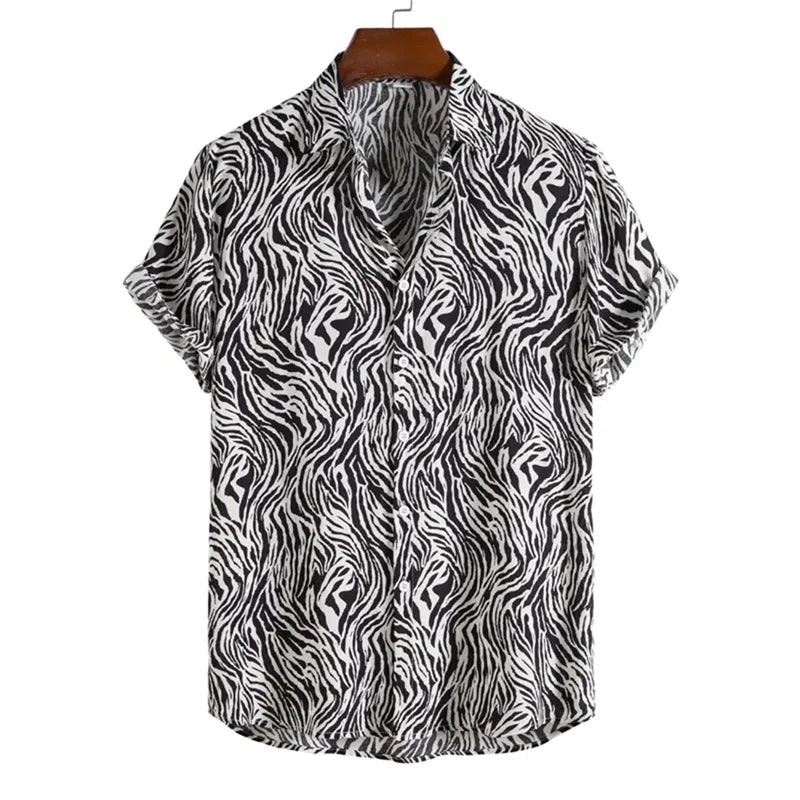 3D Printed Leopard Shirt For Men Casual Fashion Summer Short Sleeves Hawaiian Beach Shirts Personality Lapel Aloha Button Blouse