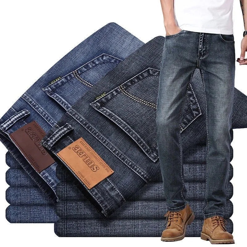 2024 Spring and Autumn New Fashion Solid Color Straight Leg Stretch Jeans Men Casual Loose Comfortable High Quality Denim Pants