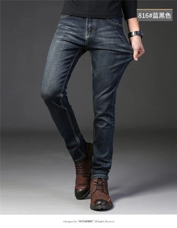 2024 Spring and Autumn New Fashion Solid Color Straight Leg Stretch Jeans Men Casual Loose Comfortable High Quality Denim Pants