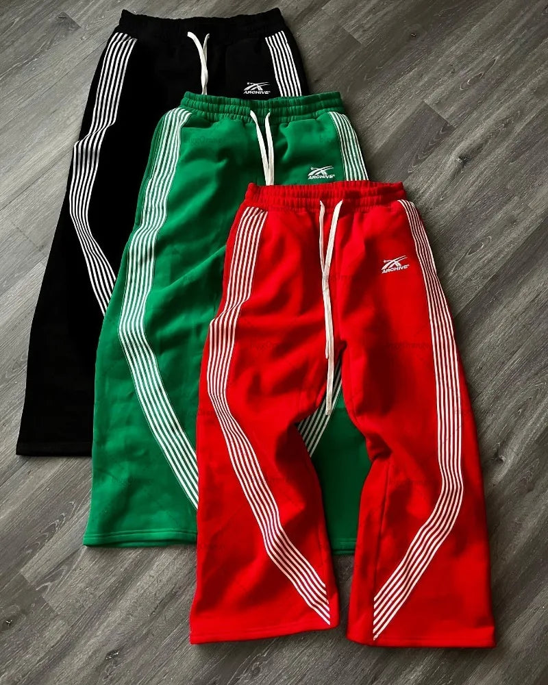 European and American High Street Trendy Brand Sweatpants Embroidered Loose Casual Men Fashion Versatile Striped Knitted Pants