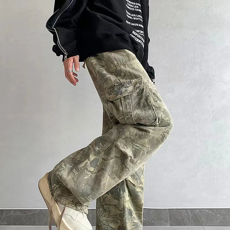 2023 Y2K Fashion Side Pockets Camouflage Baggy Cargo Jeans Pants Men Clothing Wide Leg Women Cotton Long Trousers Pantaloni Uomo