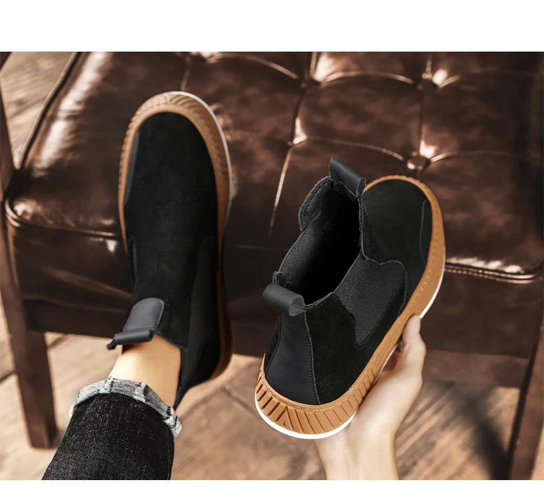 Autumn Winter Warm Plush Casual High top Men Shoes Designer Chelsea Suede Shoes Men Fashion Punk Style Platform Male Boots Snow