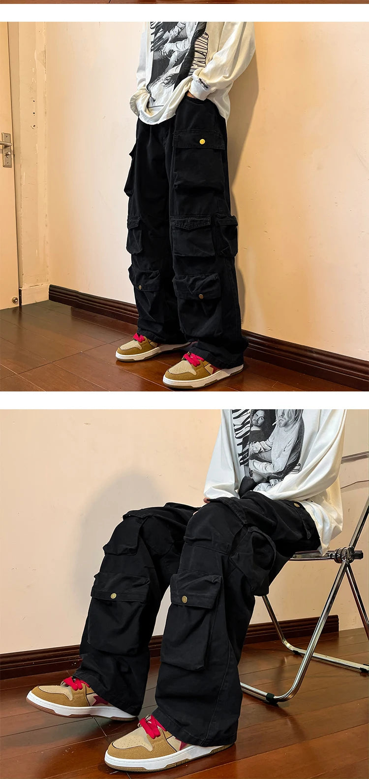 Multi-pockets Cargo Pants Harajuku Streetwear Casual Tooling Pant Men's Hip-hop Mopping Trousers Vintage Daily Wide Leg Pants