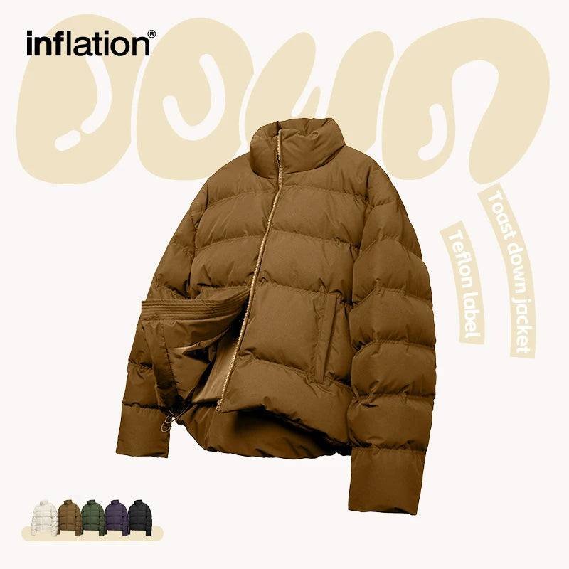 INFLATION Solid Color Windproof Crop Puffer Jacket Unisex Winter Thick Short Style 70% White Duck Down Jacket Mens Outerwear