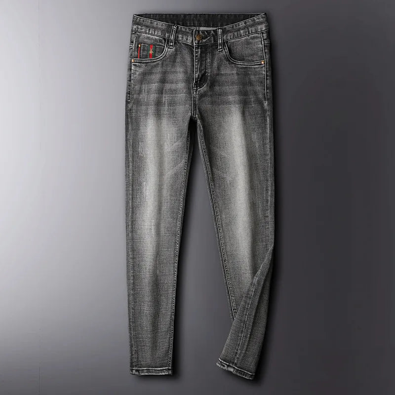 Smoky gray jeans men's affordable luxury fashion stretch slim-fitting small straight street trend high-end quality denim pants