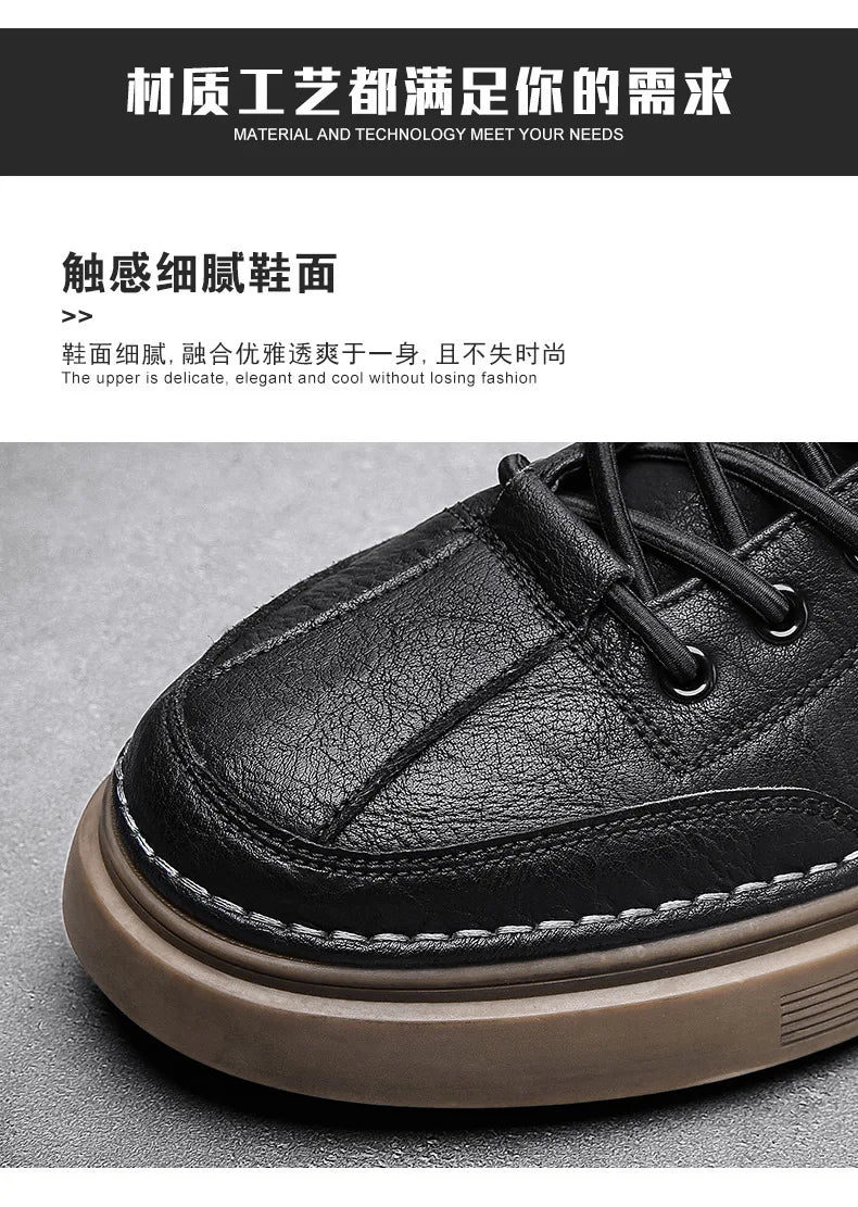 Men's Casual Leather Shoes 2023 New Shoes for Men High-top Black Casual Male Sneakers Platform Ankle Boots Tênis Masculino