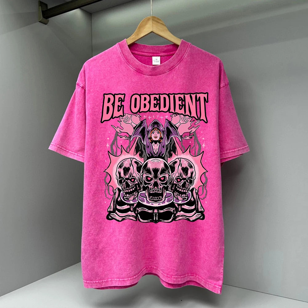 Be Obedient Control The Skull Printing Men T Shirts Loose Summer Streetwear Casual Tee Clothes T-Shirts Cotton Breathable Tops