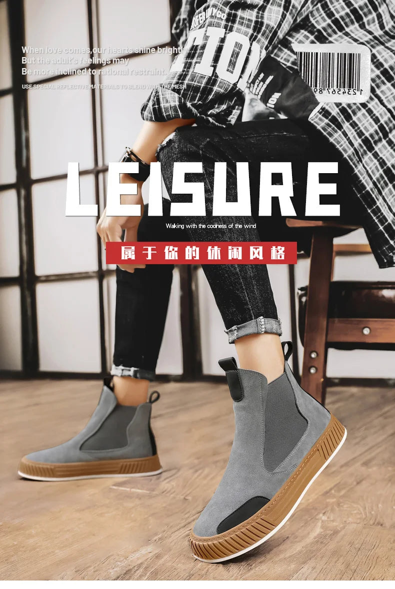 Autumn Winter Warm Plush Casual High top Men Shoes Designer Chelsea Suede Shoes Men Fashion Punk Style Platform Male Boots Snow