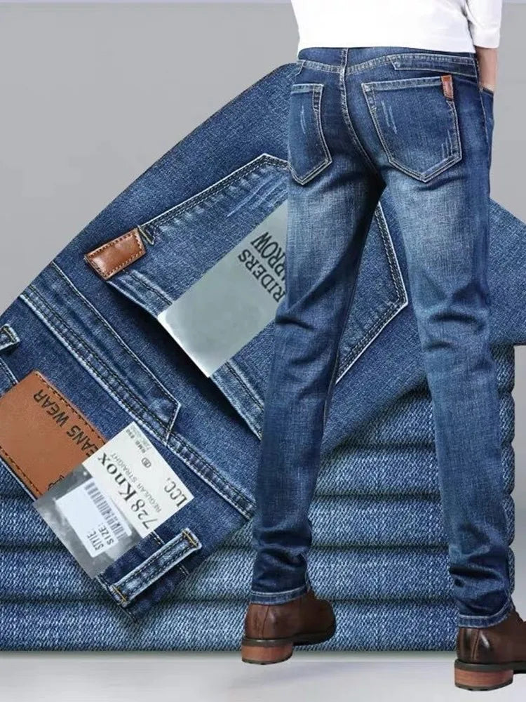 2024 Spring and Autumn New Fashion Solid Color Straight Leg Stretch Jeans Men Casual Loose Comfortable High Quality Denim Pants