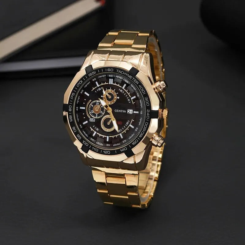 3PCS Set Luxury Fashion Mens Watches Men Business Quartz Watch Male Casual Necklace Bracelet Wristwatch