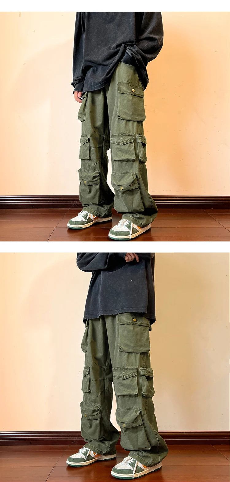 Multi-pockets Cargo Pants Harajuku Streetwear Casual Tooling Pant Men's Hip-hop Mopping Trousers Vintage Daily Wide Leg Pants