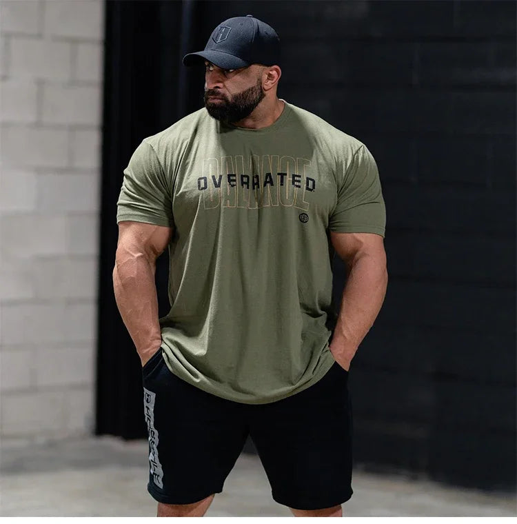 HOSSTILE Short Sleeved Fitness American Loose Muscle Tough Guy Top Breathable Sports Arnold Classic T-shirt