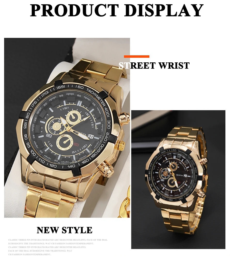 3PCS Set Luxury Fashion Mens Watches Men Business Quartz Watch Male Casual Necklace Bracelet Wristwatch