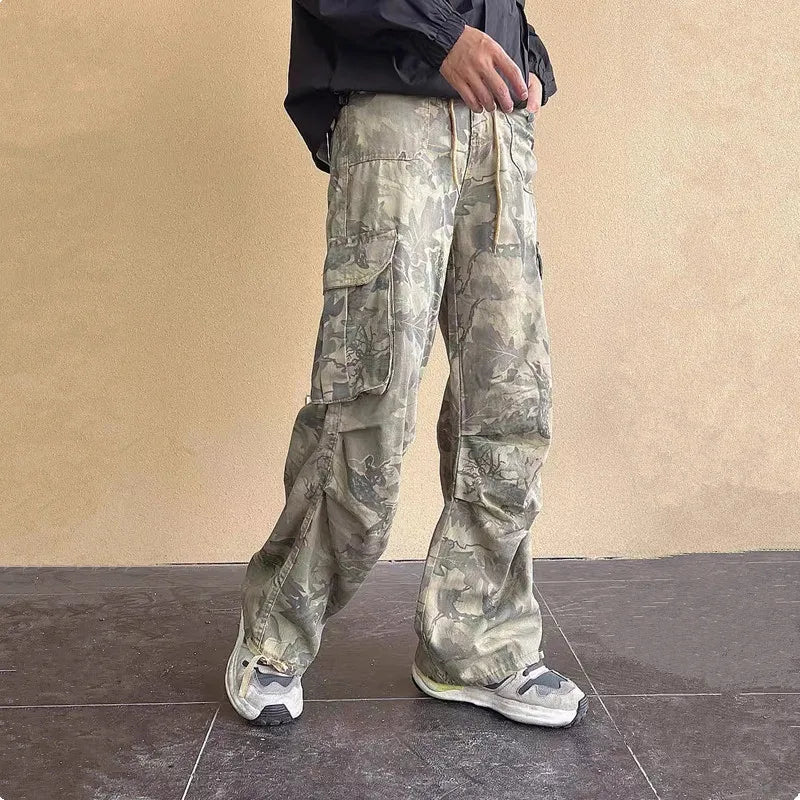 2023 Y2K Fashion Side Pockets Camouflage Baggy Cargo Jeans Pants Men Clothing Wide Leg Women Cotton Long Trousers Pantaloni Uomo