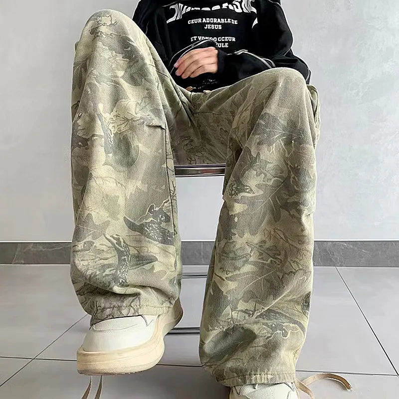 2023 Y2K Fashion Side Pockets Camouflage Baggy Cargo Jeans Pants Men Clothing Wide Leg Women Cotton Long Trousers Pantaloni Uomo