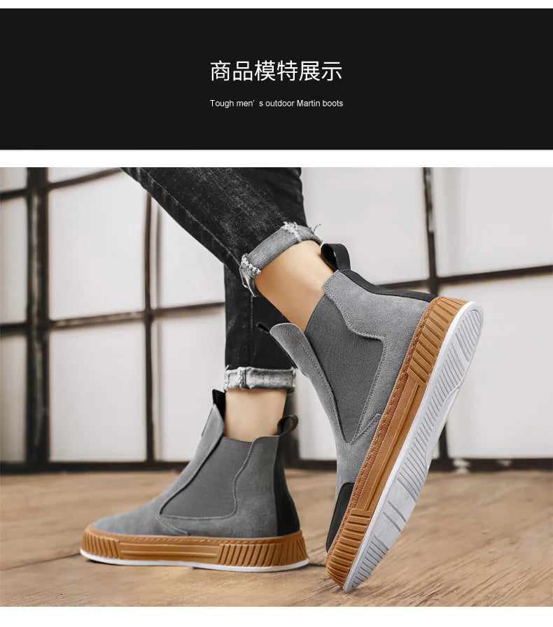 Autumn Winter Warm Plush Casual High top Men Shoes Designer Chelsea Suede Shoes Men Fashion Punk Style Platform Male Boots Snow