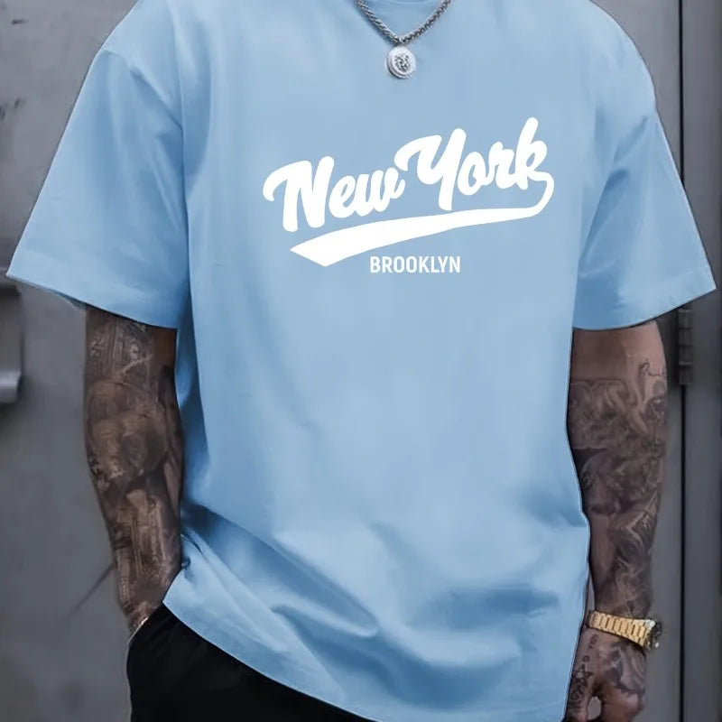 NEW YORK Print Letter Men's T-shirt Tops Plus Size Summer Trendy Casual Short Sleeve Tees Outdoor Sports Clothing Leisurewear