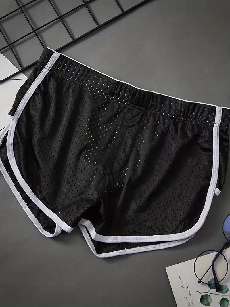 1 Article Men's Underwear, Mid Waist Loose Arrow Pants. Mesh Breathable Boxer Pants, Ice Silk Boxer Home Pajamas Shorts