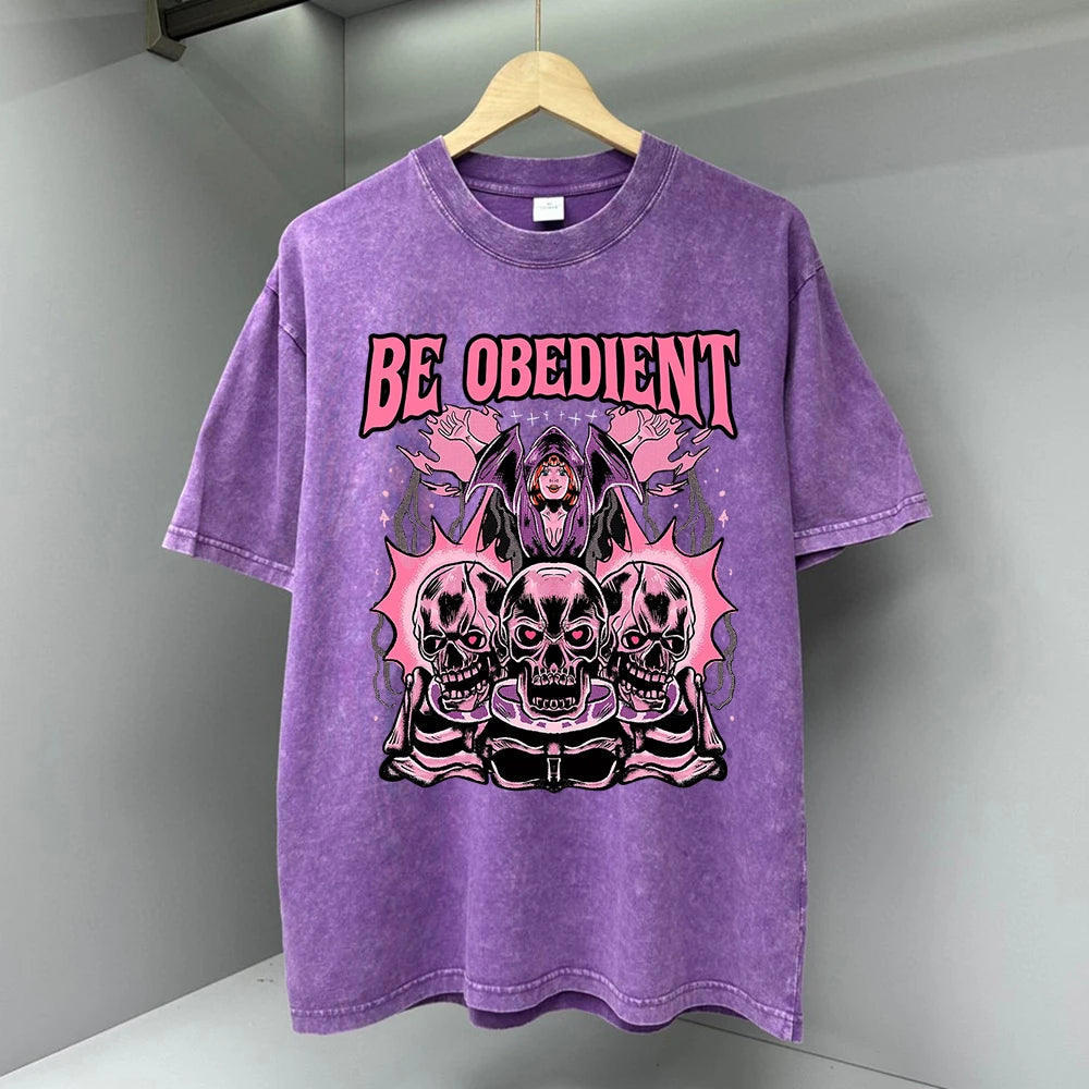 Be Obedient Control The Skull Printing Men T Shirts Loose Summer Streetwear Casual Tee Clothes T-Shirts Cotton Breathable Tops