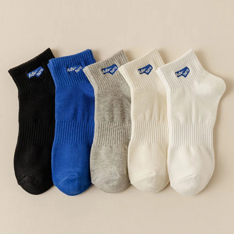 5Pairs Men Casual Socks Summer Cotton Sweat Absorbent Breathable Men Casual Short Socks Simplicity Men Women Sports SocksEU38-44